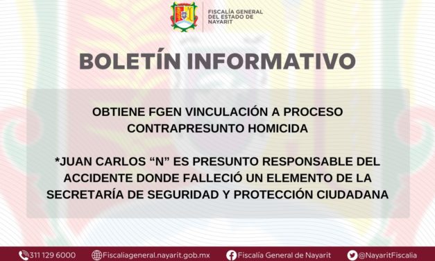 OBTIENE FGEN VINCULACIÓN A PROCESO CONTRA PRESUNTO HOMICIDA.