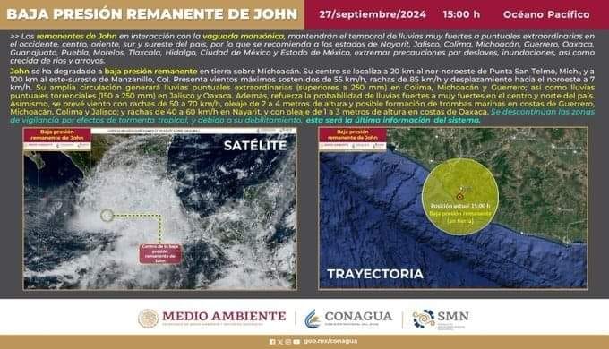 Descartan autoridades efectos ciclónicos del CT ‘Jonh’ para esta región