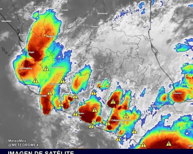 En el transcurso de esta noche y madrugada se pronostica el desarrollo de núcleos de tormenta en el occidente y sur del país provocando lluvias fuertes a intensas