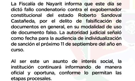 FISCALÍA EMITE FALLO CONDENATORIO CONTRA EXGOBERNADOR ROBERTO SANDOVAL