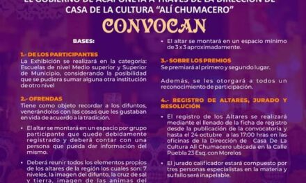 Casa de la Cultura Alí Chumacero te invita a participar en el 𝗖𝗼𝗻𝗰𝘂𝗿𝘀𝗼 𝗔𝗿𝘁𝗶́𝘀𝘁𝗶𝗰𝗼 𝗱𝗲 𝗔𝗹𝘁𝗮𝗿𝗲𝘀 𝗱𝗲 𝗠𝘂𝗲𝗿𝘁𝗼𝘀 𝟮𝟬𝟮𝟱
