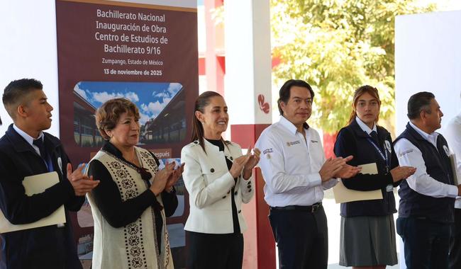 Presidenta Claudia Sheinbaum inaugura obra de reconversión del Centro de Estudios de Bachillerato 9/16 de Zumpango, Edomex