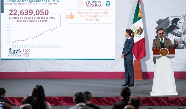 Gobierno de México: Empleo afiliado al IMSS registra cifra récord con 22 millones 639 mil 50 puestos de trabajo al 31 de octubre