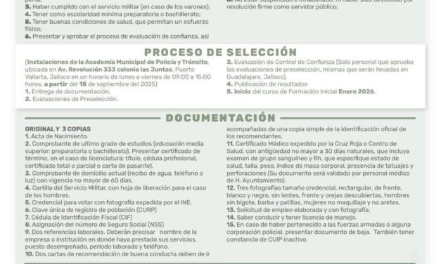 Convocan a formar parte de la nueva generación de Policía Certificada en Puerto Vallarta