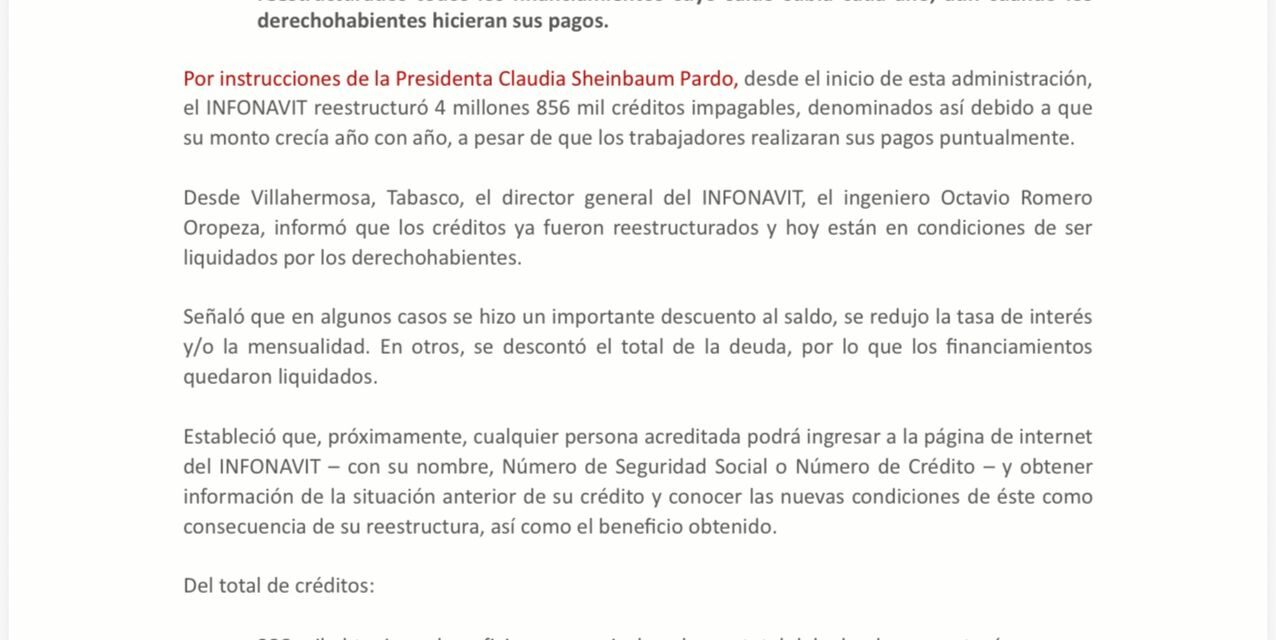 INFONAVIT TERMINA CON CRÉDITOS IMPAGABLES