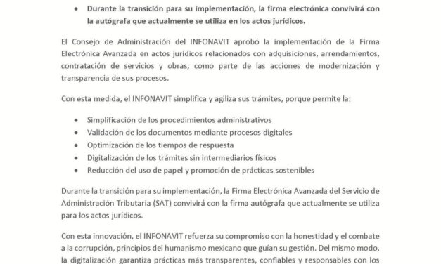 INFONAVIT IMPLEMENTA FIRMA ELECTRÓNICA AVANZADA EN LOS CONTRATOS CON PROVEEDORES