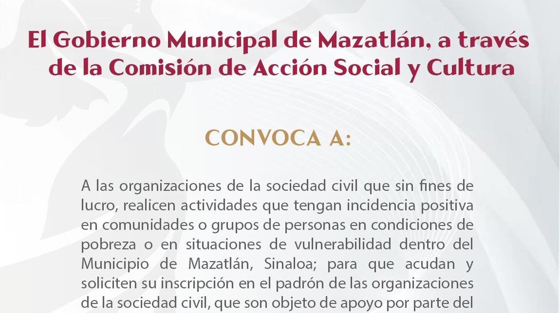 CONVOCATORIA 2026 PARA ORGANIZACIONES CIVILES EN MAZATLÁN