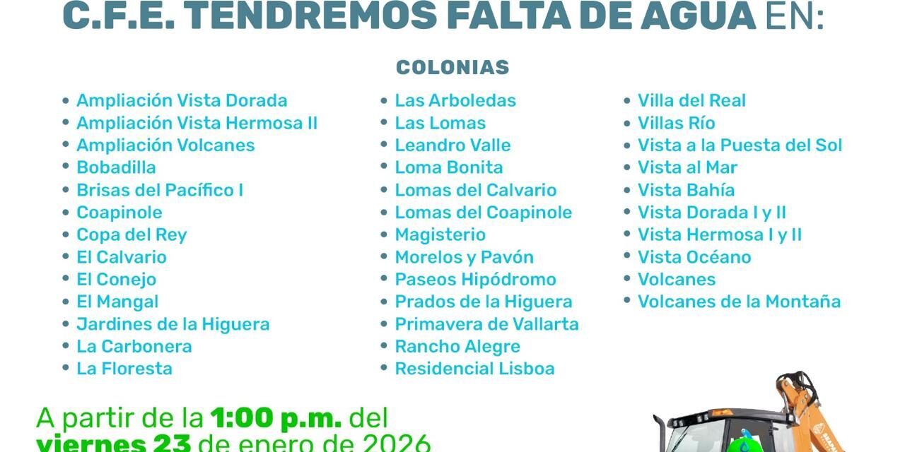 Trabajos eléctricos provocarán corte temporal de agua en colonias de El Pitillal