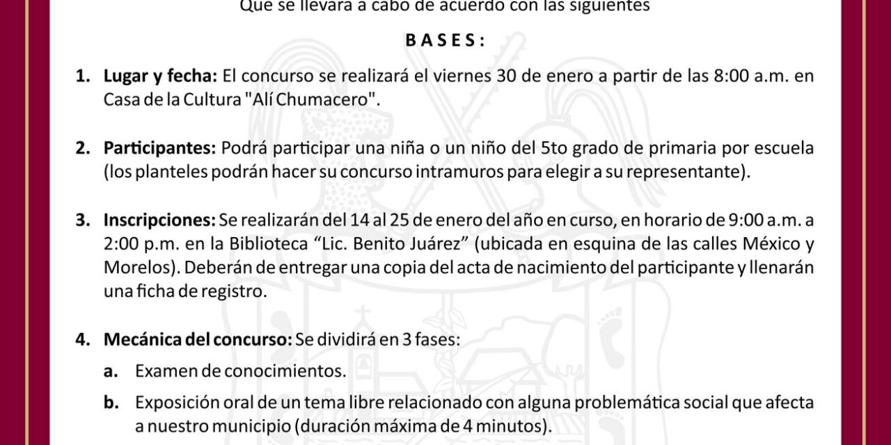 CONVOCAN A NIÑO O NIÑA PRESIDENTE 2026