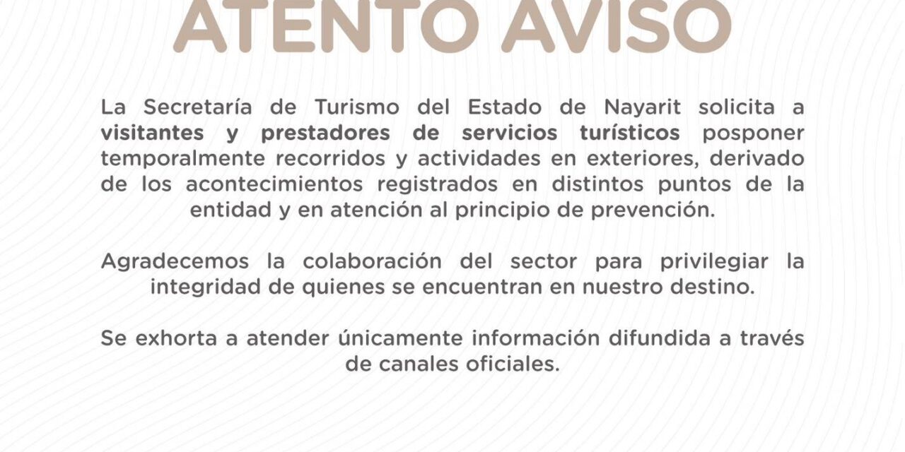 AVISO IMPORTANTE DE LA SECRETARÍA DE TURISMO DE NAYARIT