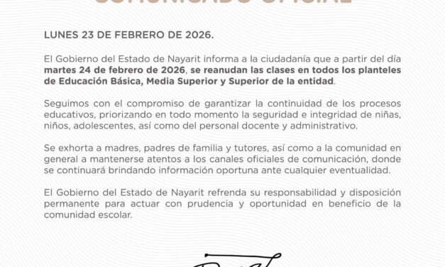 Gobierno de Nayarit anuncia reanudación de clases en todos los niveles educativos