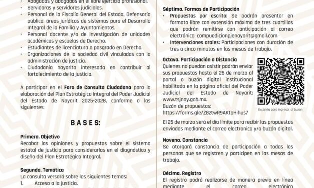 Poder Judicial de Nayarit Invita a Participar en el Plan Estratégico Integral 2025–2028