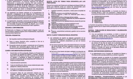 Congreso de Nayarit convoca a integrar el Parlamento de Mujeres 2026