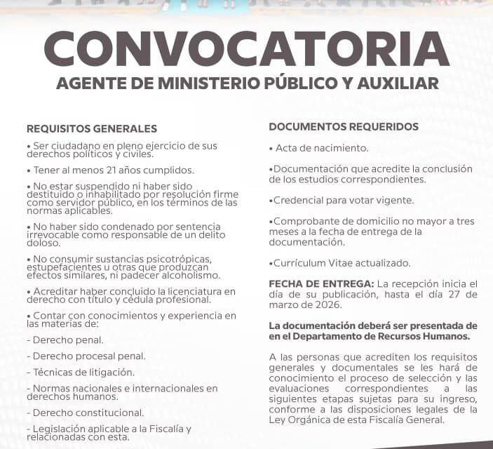 Convoca la Fiscalía General del Estado de Nayarit a egresados de Derecho a participar en proceso de selección