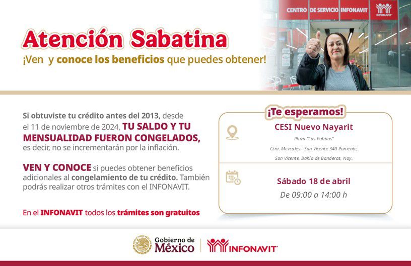 INFONAVIT REALIZARÁ JORNADA SABATINAEN SUS OFICINAS DE NAYARIT