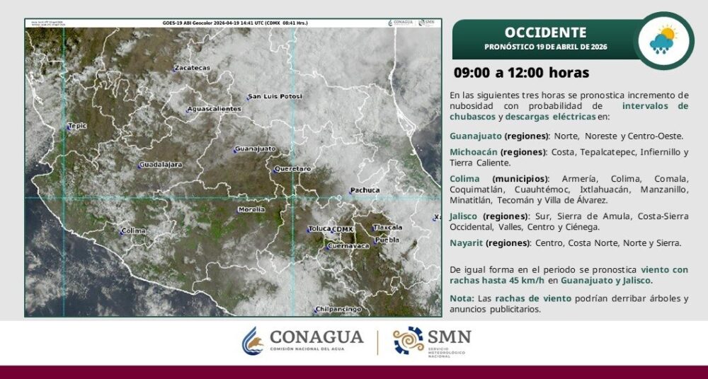 CHUBASCOS Y VIENTOS FUERTES ESTA MAÑANA EN VARIOS ESTADOS