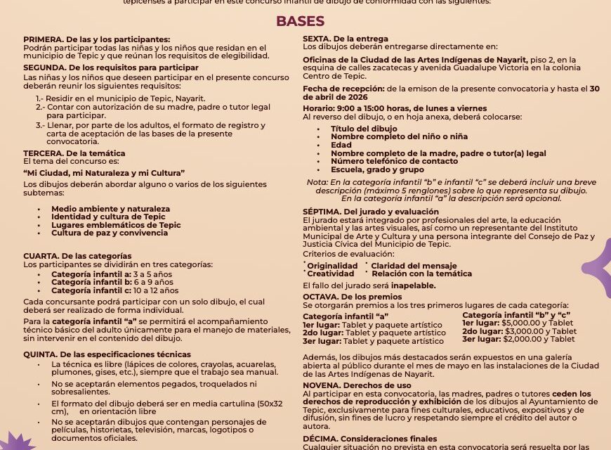 ¡CONCURSO INFANTIL DE DIBUJO EN TEPIC: EXPRESA TU CIUDAD!