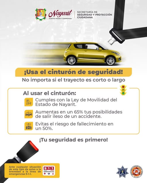 Gobierno de Nayarit llama a salvar vidas usando el cinturón de seguridad