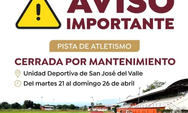 Cierre temporal de pista de atletismo en San José del Valle por mantenimiento