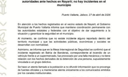 Gobierno de Puerto Vallarta mantiene coordinación con autoridades ante hechos en Nayarit; no hay incidentes en el municipio