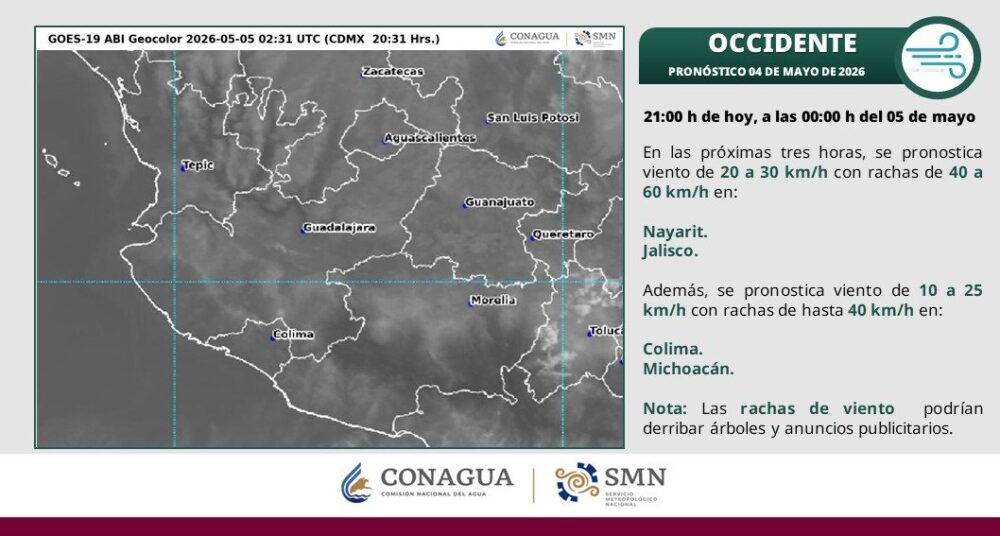 ALERTA POR RACHAS DE VIENTO EN EL OCCIDENTE DE MÉXICO