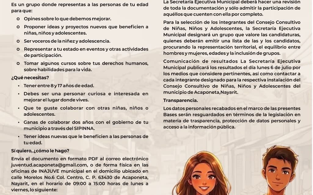 ¡ABREN CONVOCATORIA PARA QUE NIÑAS, NIÑOS Y ADOLESCENTES HAGAN ESCUCHAR SU VOZ EN ACAPONETA!