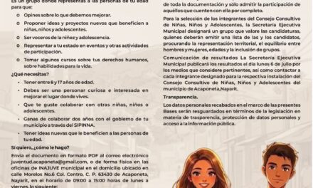 ¡ABREN CONVOCATORIA PARA QUE NIÑAS, NIÑOS Y ADOLESCENTES HAGAN ESCUCHAR SU VOZ EN ACAPONETA!