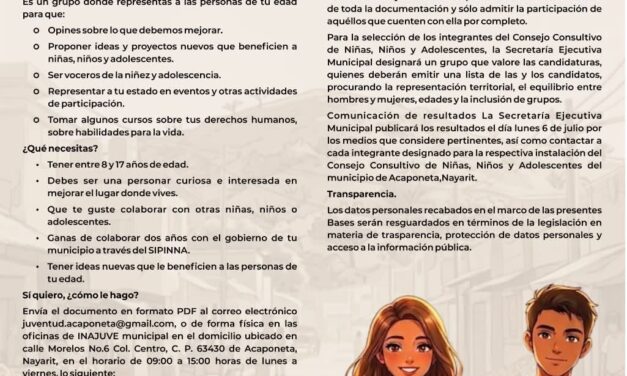 ¡ABREN CONVOCATORIA PARA QUE NIÑAS, NIÑOS Y ADOLESCENTES HAGAN ESCUCHAR SU VOZ EN ACAPONETA!
