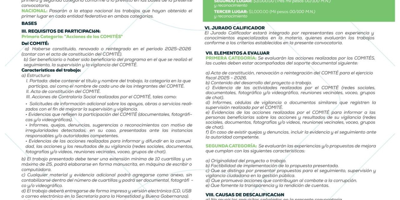 ¡ABIERTA LA CONVOCATORIA DEL PREMIO NACIONAL DE CONTRALORÍA SOCIAL 2026!