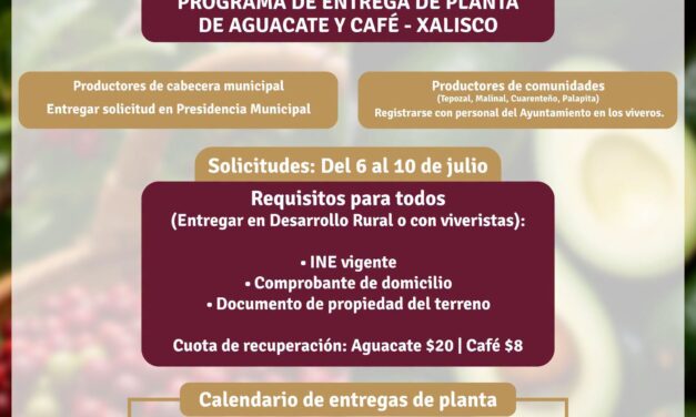 ¡PRODUCTORES DE XALISCO! SOLICITA PLANTAS DE AGUACATE Y CAFÉ PARA FORTALECER TU PRODUCCIÓN