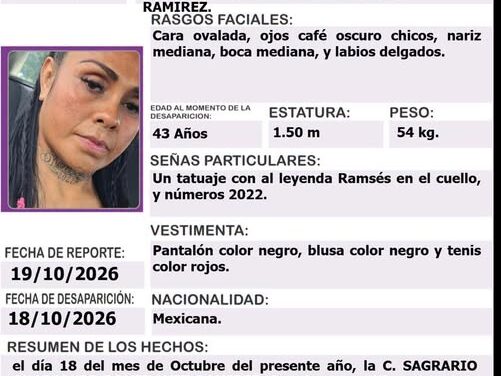 ¡ACTIVAN PROTOCOLO ALBA PARA LOCALIZAR A SAGRARIO GUADALUPE DOMÍNGUEZ RAMÍREZ!